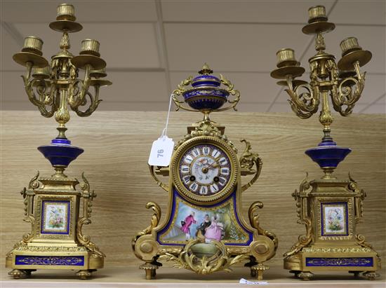 A French 19th century three piece ormolu clock set